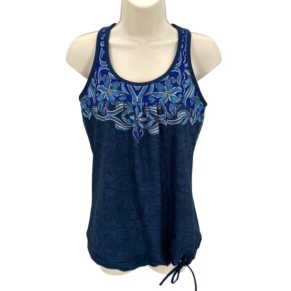 Athleta Tops - Athleta Womens Racerback Tank Top Blue Paisley  Adjustable Tie Hem Size S
